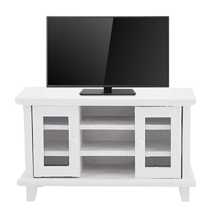 Miniature TV Cabinet Dollhouse Wooden Furniture, NO TV, Mini Accessories 1:12 Scale Mini Room Decoration Model Storage Cabinet Hobby Handcraft Gift (White)