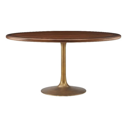 Modway Lippa 60 Inch Round Wood Dining Table with Metal Pedestal in Brass Walnut - Modern Industrial Dining Table for 6 People - Solid Wood Tulip Kitchen Table