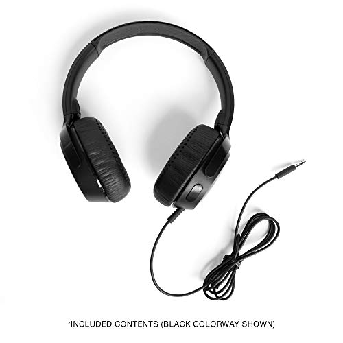 Skullcandy Riff On-Ear Wired Headphones, Convenient for Travel with 3.5mm AUX Plug, Built-in Microphone, Foldable Lightweight Comfortable Design, Durable Headband, Reliable Simplicity - Black