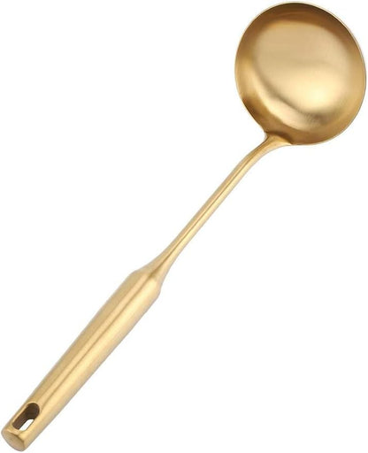 Stainless Steel Soup Ladle Spoon - Big Kitchen Spatula Turner Cooking Tool with Comfortable Grip (Gold)