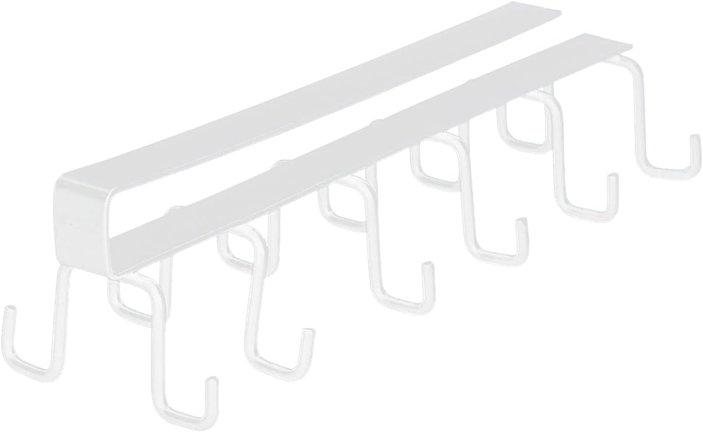 Kitchen Utensil Hanging Cups Storage Hooks with 6 Hooks, Under Cabinet Closet Cup Holder Hanger Hook Rack (White)