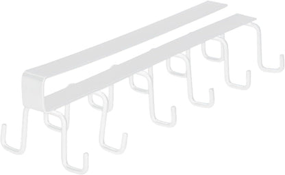Kitchen Utensil Hanging Cups Storage Hooks with 6 Hooks, Under Cabinet Closet Cup Holder Hanger Hook Rack (White)