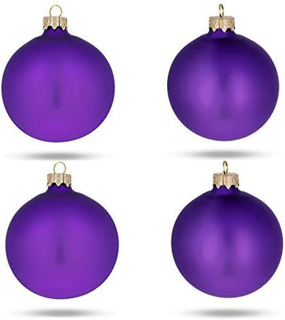 Set of 4 Matte Purple Glass Ball Christmas Ornaments, 4 Inches