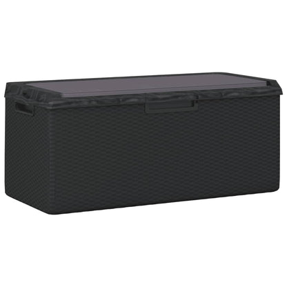 RCODSSK Rattan Look PP Storage Box with Seat Cushion, 92.5 gal Anthracite Patio Storage Chest for Cushions, Pillows, Blankets, and Toys, Gas-Lift Design, Lockable Outdoor for Garden