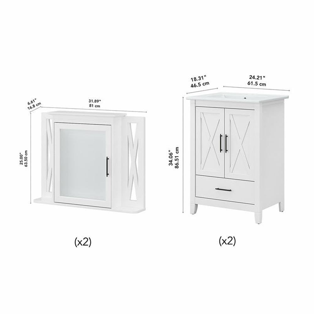 Bush Home Key West 48W Double Vanity Set with Sinks and Medicine Cabinets in White Ash