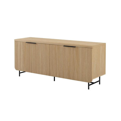 Walker Edison Reema Fluted 4-Door Kitchen Sideboard Buffet Console, 69 Inch, Coastal Oak