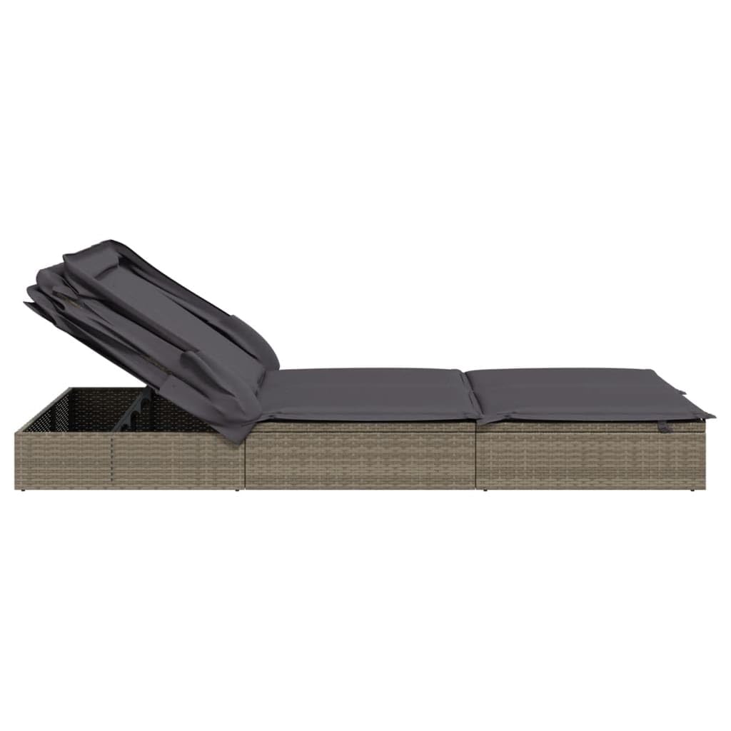 CongVVFV Grey PE Rattan Sunbed with Powder-Coated Steel Frame Double Foldable Adjustable Armrests Weather-Resistant Cushions Modern Outdoor Furniture for Patio Garden Balcony Lounging