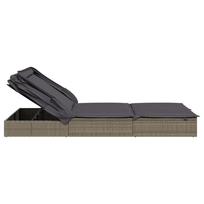 CongVVFV Grey PE Rattan Sunbed with Powder-Coated Steel Frame Double Foldable Adjustable Armrests Weather-Resistant Cushions Modern Outdoor Furniture for Patio Garden Balcony Lounging