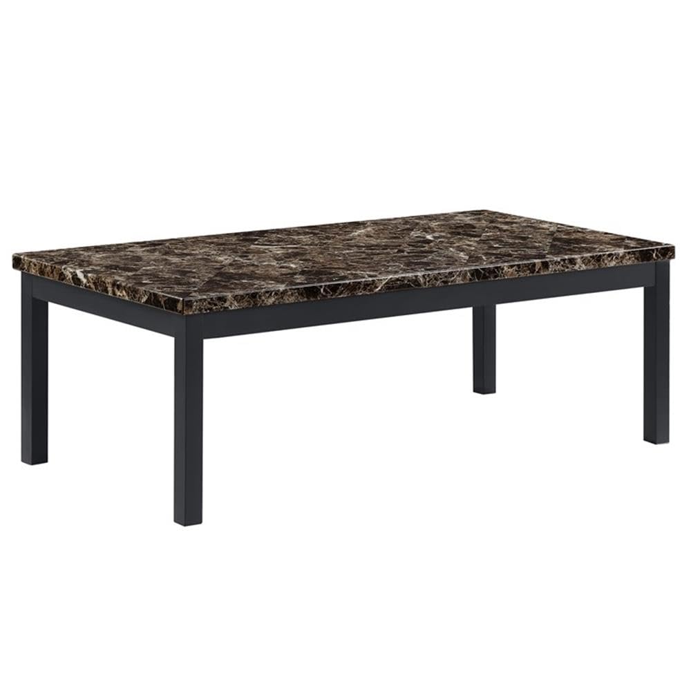 Lexicon Tempe 3-Piece Faux Marble Coffee Table Set, Brown Marble Look Top with Black Metal Frame, Modern Living Room Set with 1 Cocktail Table & 2 End Tables