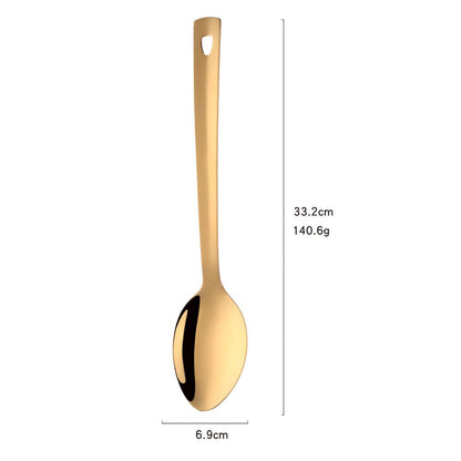 Stainless Steel Serving Spoons: Long Handle Flatware Set of 6 - Large Metal Kitchen Serving Tablespoons for Buffet Banquet 13-Inch Gold