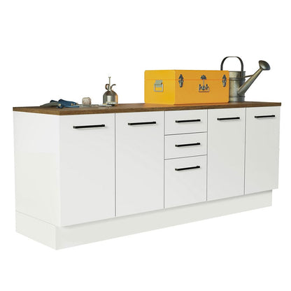 Madesa Garage and Utility Room Storage Cabinet, 78 Inch Wooden Base Unit with 3 Drawers 4 Doors and Adjustable Feet, White