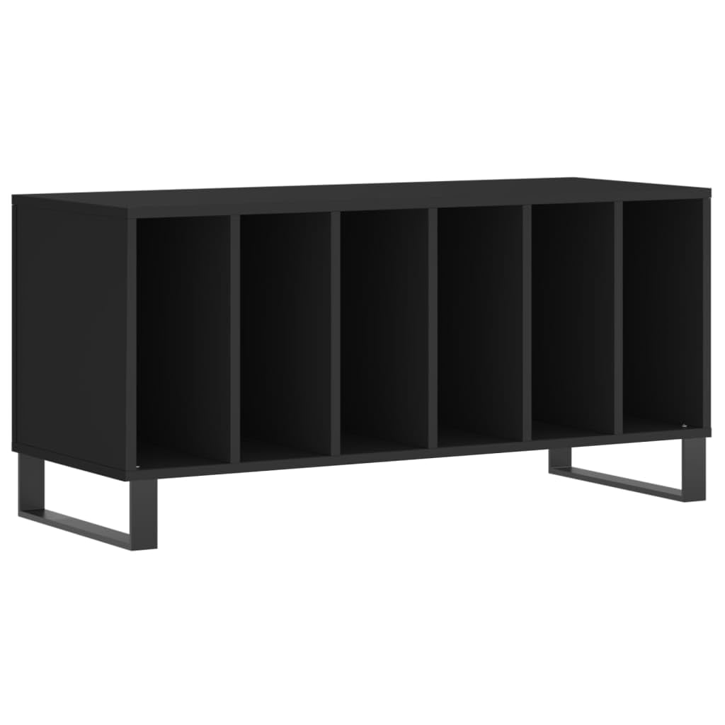 Vinyl Record Storage Cabinet with Iron Legs, Mid-Century Modern Media Console for Living Room, Matte Black Engineered Wood Record Player Stand, 39.4x15.0x18.9 Inches