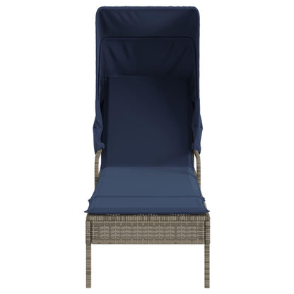 Favemtsl 2-Pack Grey PE Rattan Patio Sun Lounger Set with Adjustable Armrests Canopy Table 78.7" Seat Outdoor Lounge Chairs for Deck Poolside Beach