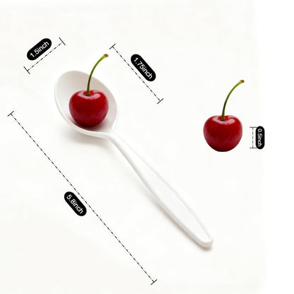 Yoaier Eco-Friendly 6" Disposable Soup Spoons - 100 Pack Heavy Duty Plant-Based Cutlery, Extra-Length Cornstarch Spoons for Hot Soup, Ice Cream, Chili,Para Pozole,Parties (Ivory)
