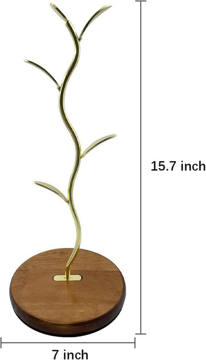 Mi hogar Mug Holder Stand, Countertop Mug Tree, Coffee Pod Holder with Mug Rack, Coffee Counter Bar Accessory & Kitchen Organizer (Single Row-Golden)