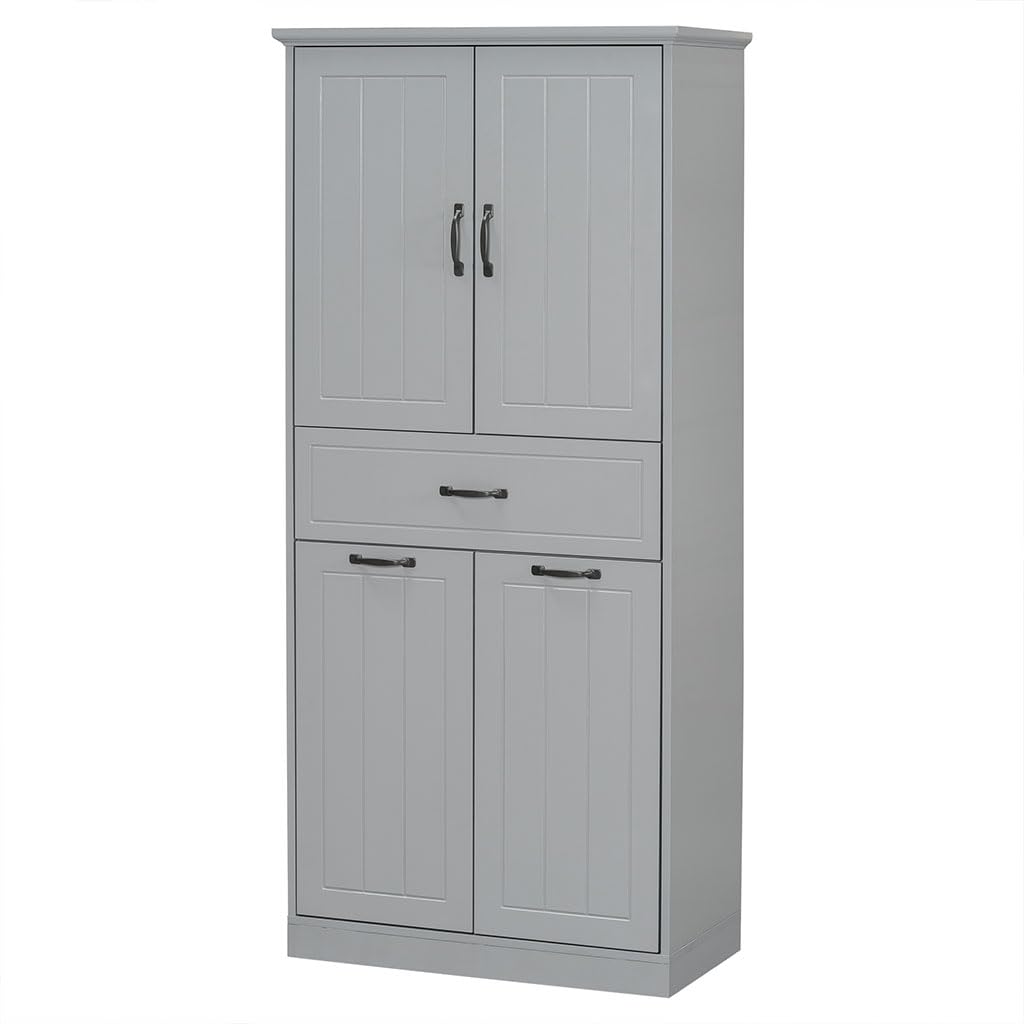 HOYOC Laundry Cabinet, Modern Wooden Bathroom Storage Cabinet with 2 Laundry Baskets,Pull Out Laundry Sorter with Doors and Drawer Storage Furniture for Laundry Room, Bathroom, Living Room,Gray