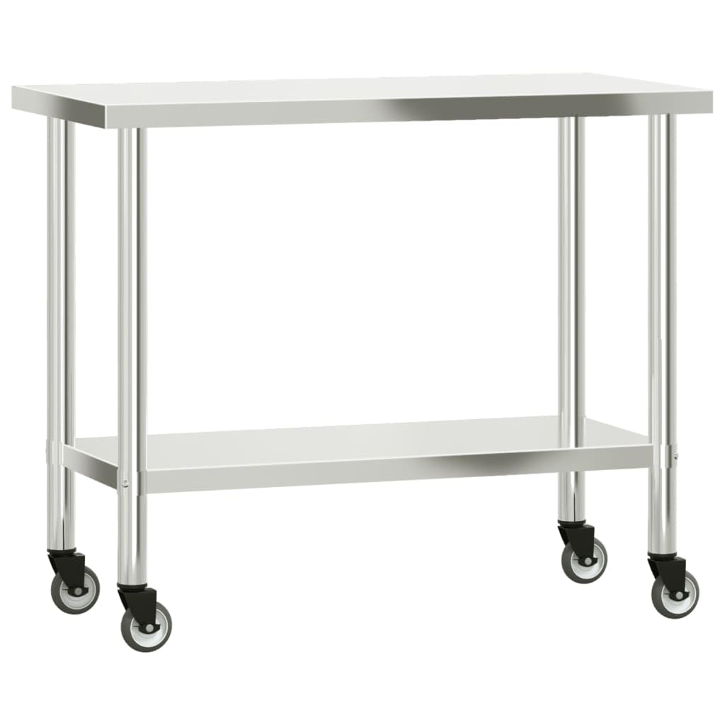 ZXQVLMRS Stainless Steel Kitchen Prep Table with Overshelf, Rolling Work Station with Wheels, Commercial Food Preparation Table for Restaurant Home Catering 43.3 x 21.7 x 59.1 Inches