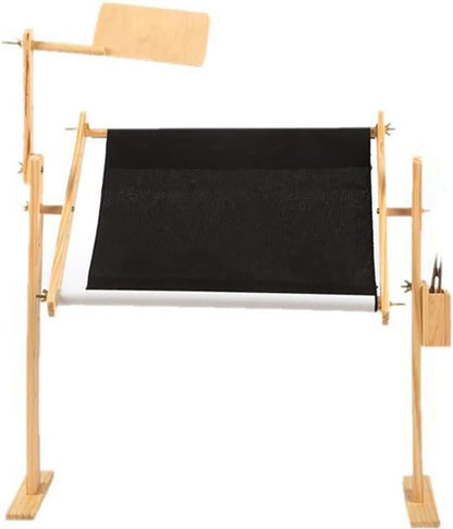ELUKHT Cross Stitch Frame Stand, Wooden Adjustable Tapestry Frame Embroidery Stand, with Tool Box, Wide Base Design, for Arts Crafts Sewing Needlework