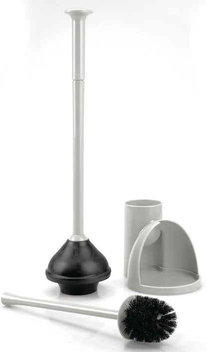 mDesign Hidden Plunger and Brush Set for Toilet Bowl, Modern Toilet Brush and Plunger Combo with Holder Caddy (Aura