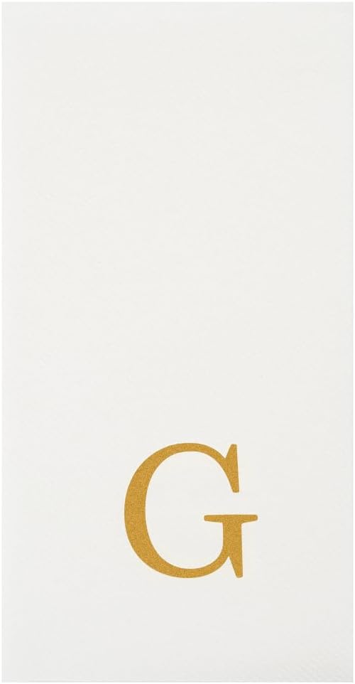 15.8 7.9 Inch 50 Luxenap X Linen-Feel Guest Towels, Lettered Hand Towels - Gold Letter 'G', Sans Serif Font, White