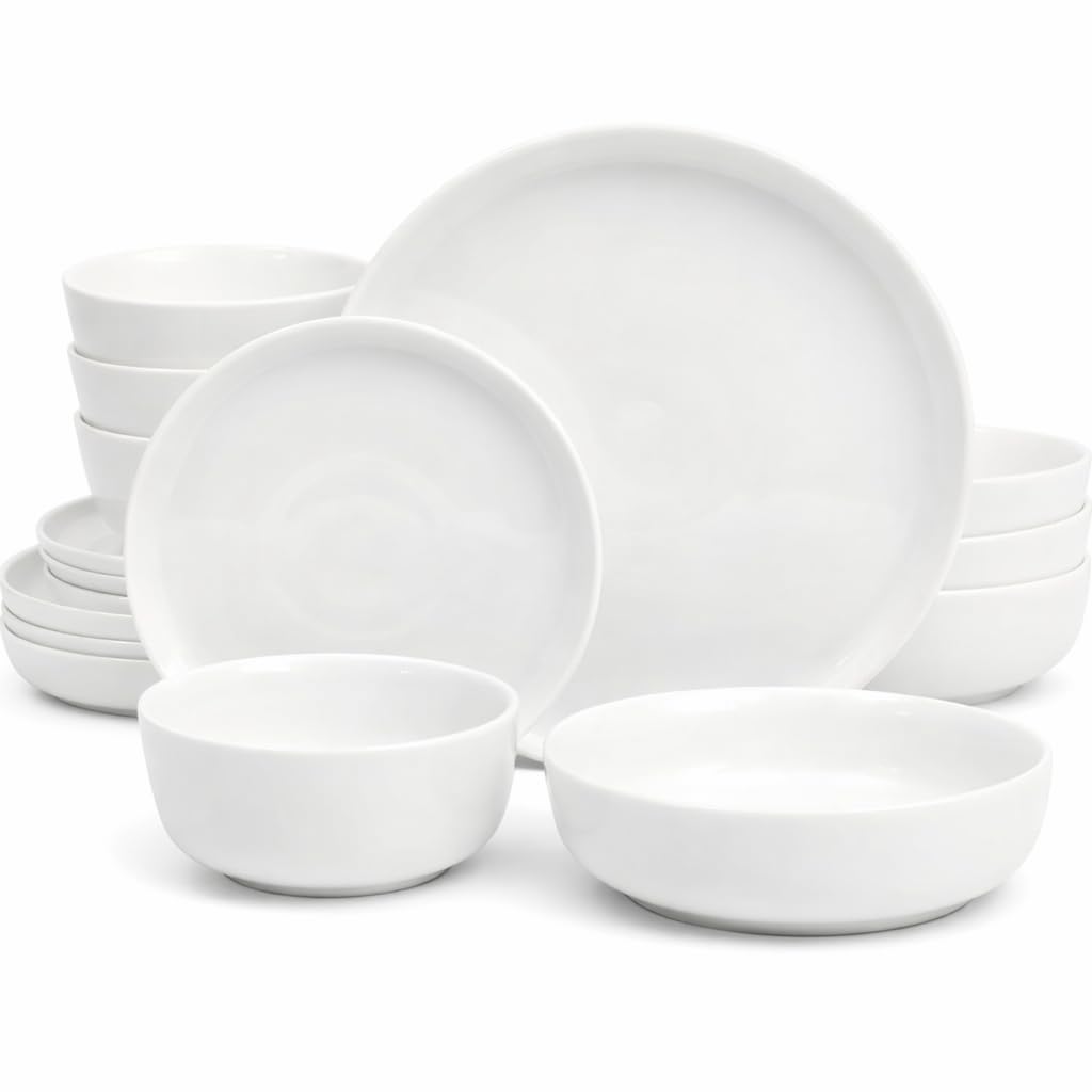 Gibson Home Oslo Dinnerware Set for 4, 16-Piece White Porcelain Plates and Bowls — Ceramic Dish Set | Microwave & Dishwasher Safe