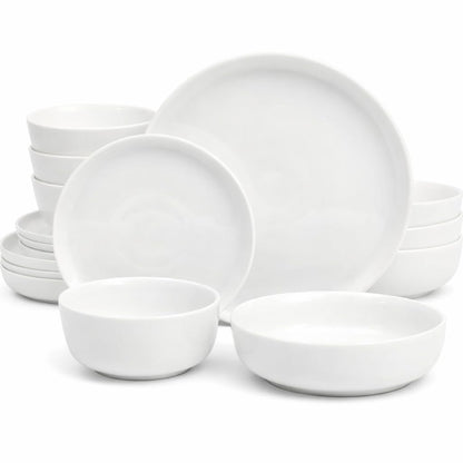 Gibson Home Oslo Dinnerware Set for 4, 16-Piece White Porcelain Plates and Bowls — Ceramic Dish Set | Microwave & Dishwasher Safe