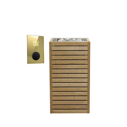 HUUM CORE6 6.5KW Series, Sauna Heater, Customizable Exterior with Control (Sauna Stones Included) (6.5kW Thermo-Aspen Wood - Stainless Steel Inlay, UKU WiFi - Gold)