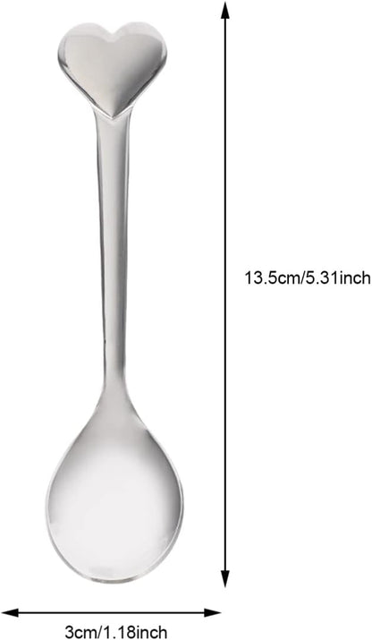 12pcs Silverware Coffee Spoon Set, Heart Shaped Stainless Steel Dessert Spoons for Ice Cream, Tea, Valentines Day