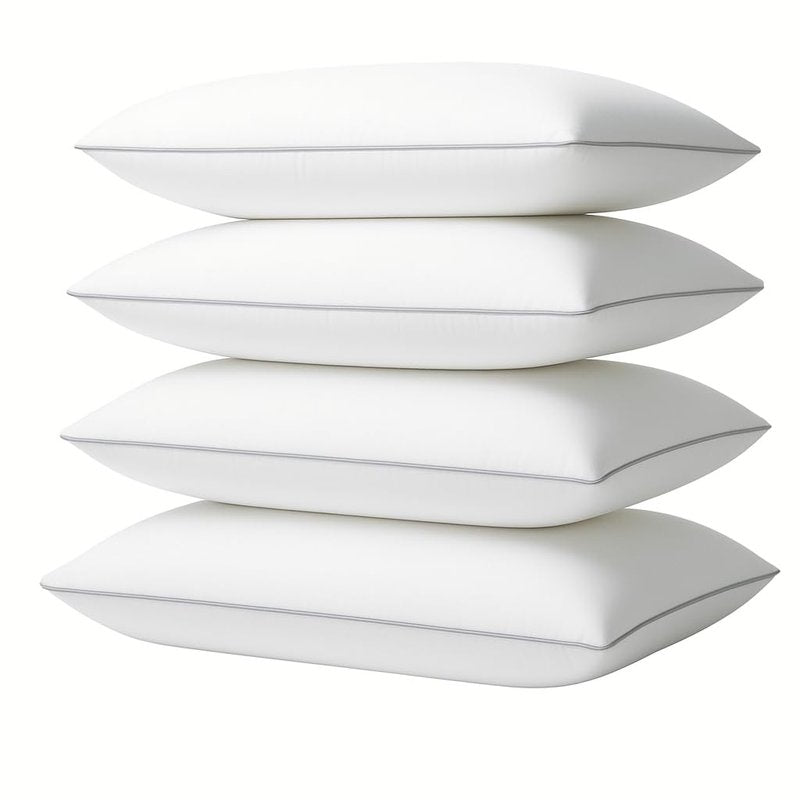 4 Pack Queen Size Bed Pillows for Sleeping – Soft & Supportive Down Alternative Pillows with Gray Piping, Easy to Wash, Hypoallergenic Sleeping Pillows for Side and Back Sleepers