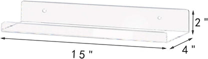 15" (15 Inch 4Pack) Weiai Clear Acrylic Shelf Invisible Floating Wall Ledge Bookshelf, Kids Book Display Shelves Wall