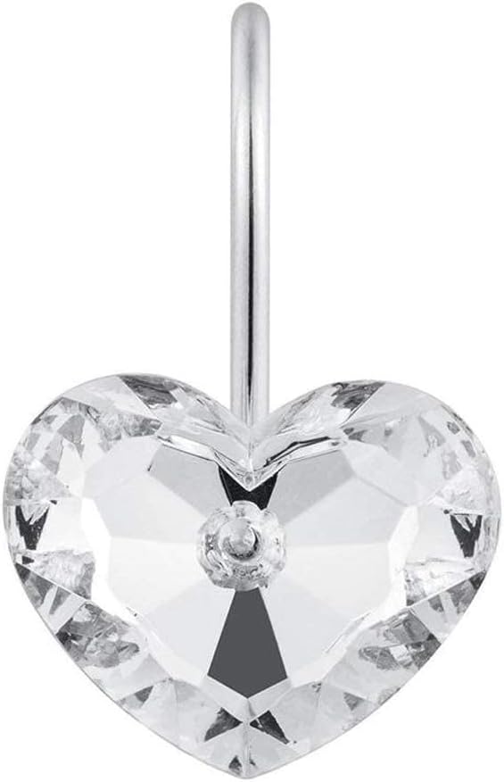Actpe Decorative Crystal Heart Shape Shower Curtain Hooks, Pack of 12 Rust Resistant Bling Holders