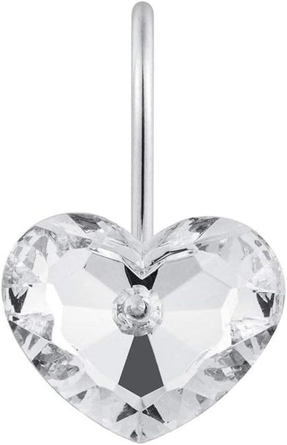 Actpe Decorative Crystal Heart Shape Shower Curtain Hooks, Pack of 12 Rust Resistant Bling Holders