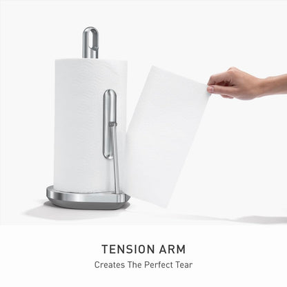simplehuman Tension Arm Standing Paper Towel Holder, Heavy-Duty, Easy One-Handed Tear, Kitchen Countertop, Brushed Stainless Steel