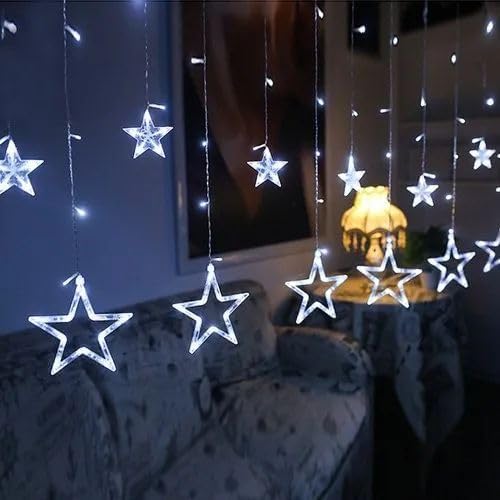 Star Curtain Lights for Bedroom - 9ft Plug-in 138 LED Fairy Twinkle Lights with Remote & 12 Star Drops