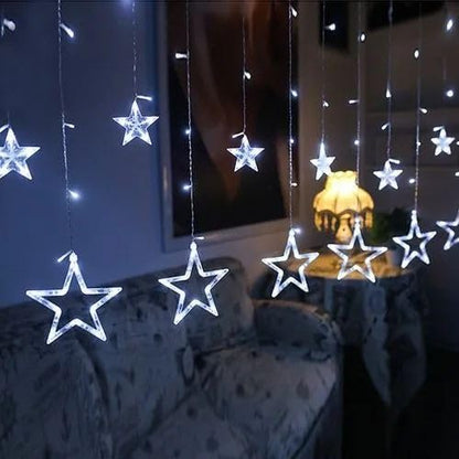 Star Curtain Lights for Bedroom - 9ft Plug-in 138 LED Fairy Twinkle Lights with Remote & 12 Star Drops