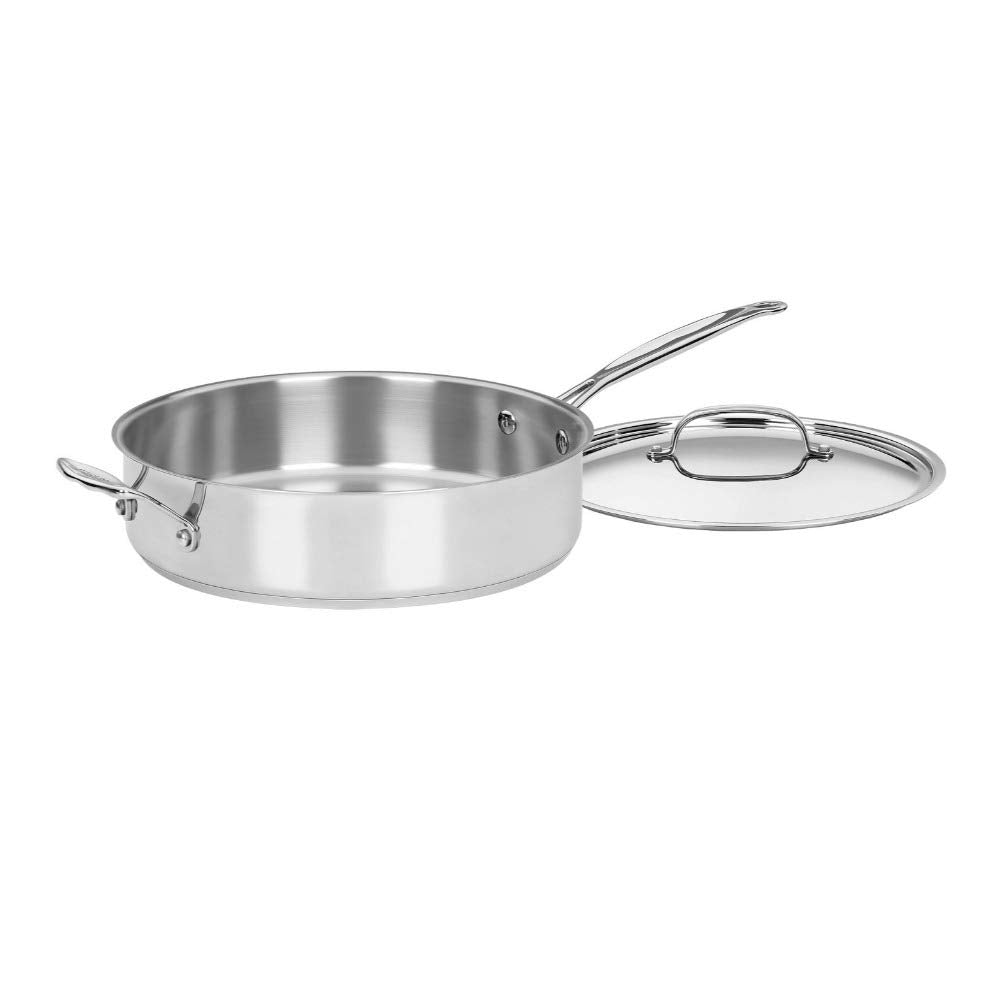 Cuisinart 5.5 Quart Sauté Pan w/ Cover, Stainless Steel Pan with Lid, Large Kitchen Pan, Dishwasher Safe, Compatible with Induction, Electric, Gas Cooktops, Oven Safe Saucepan, Cool Grip Handles