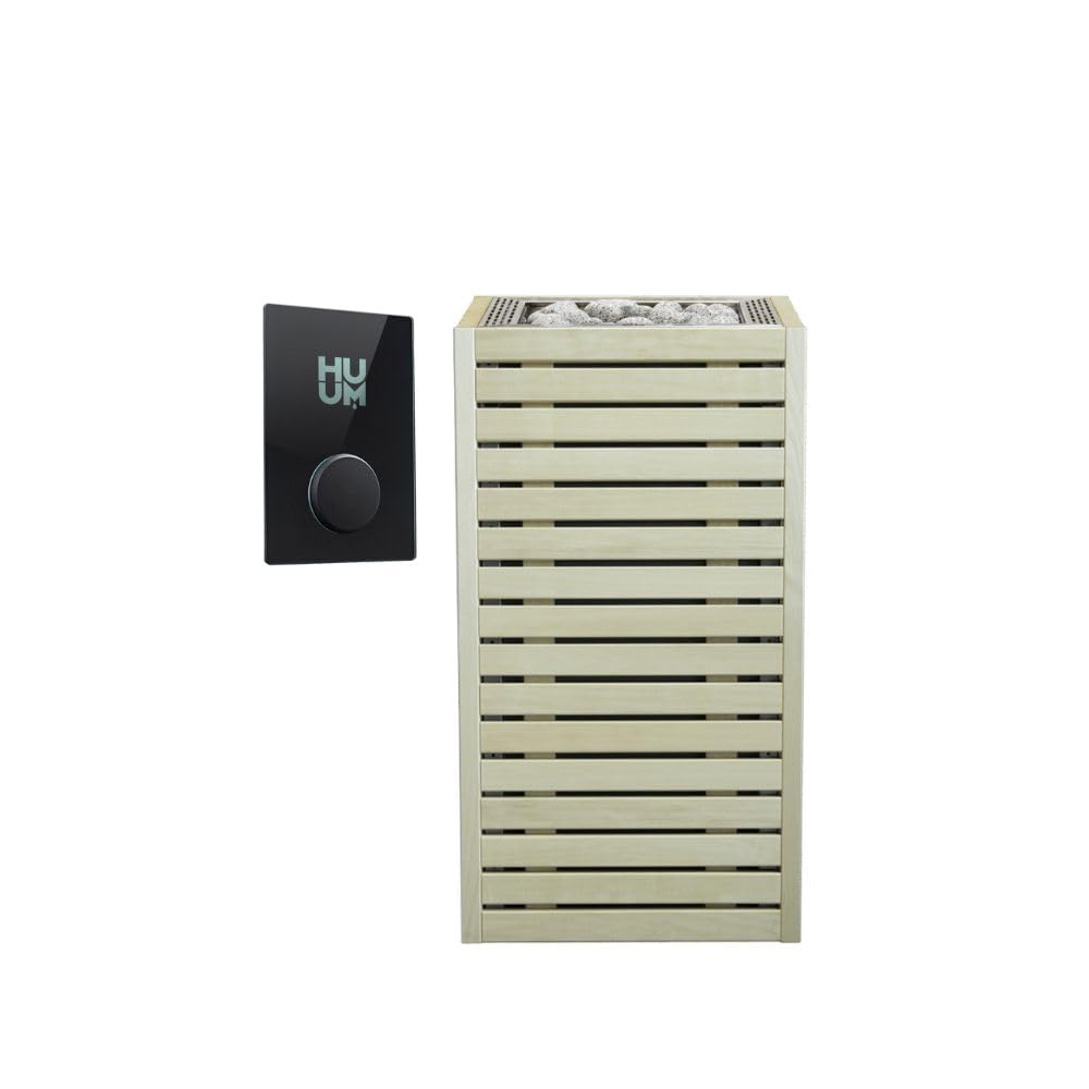 HUUM CORE6 6.5KW Series, Sauna Heater, Customizable Exterior with Control (Sauna Stones Included) (6.5kW Apsen Wood - Stainless Steel Inlay, UKU WiFi - Glass)