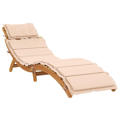 Yisssmeng Solid Acacia Wood Sun Lounger with Thick Padded Beige Cushion, Foldable Outdoor Patio Lounge Chair for Poolside Garden and Balcony, Slatted Design Wood Chaise Daybed