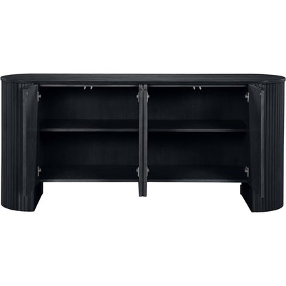 Meridian Furniture 385Black Belinda Collection Mid-Century Modern Sideboard/Buffet with Rich Black Finish, Oak Veneer, Mix of Solid Wood and MDF, Fluted, 72" W x 18" D x 33" H, Black