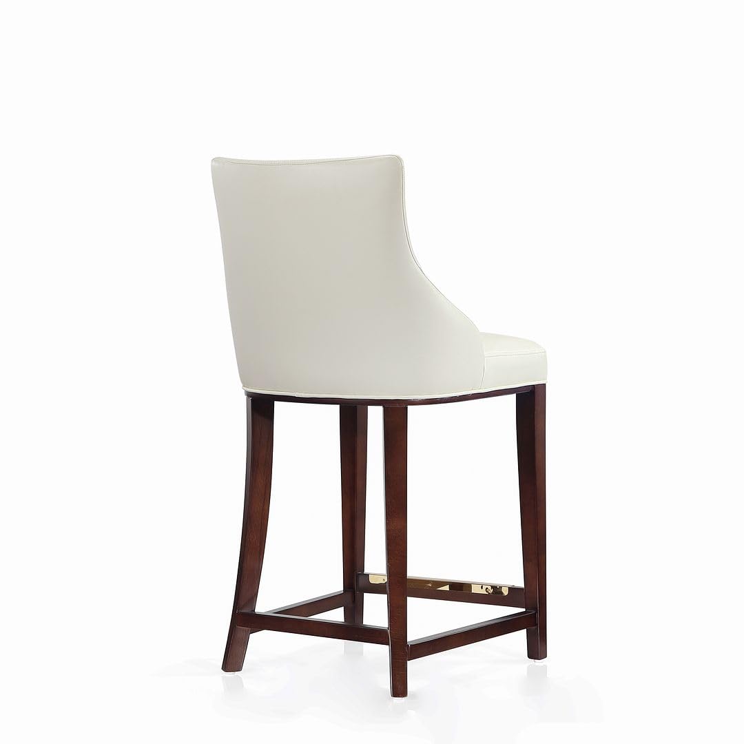 Manhattan Comfort Shubert Counter Stool with Backseat | Upholstered Leatherette, Beech Wood Legs | Perfect Bar Stool for Bar and Kitchen | Commercial Grade | Fully Assembled, Set of 1, Ivory