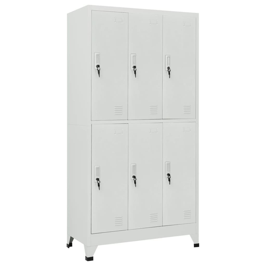PTUGUOF Durable Powder Coated Steel Locker Cabinet with Six Compartments, Versatile Storage for Home Gym or Changing Room, Grey Steel Locker with Multiple Compartments