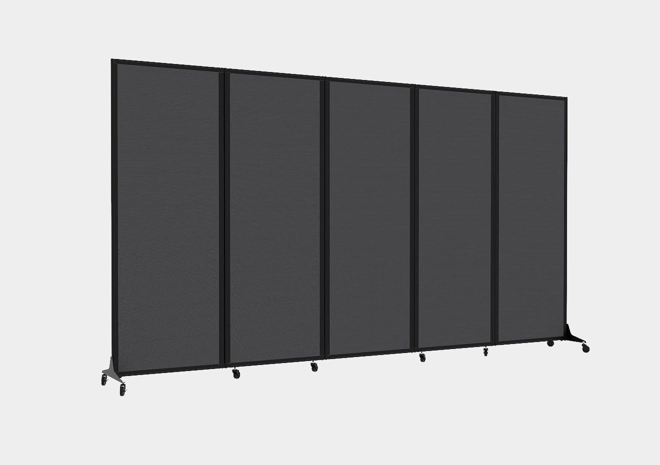 Versare Easy Wall Folding Room Divider | Freestanding Office Partitions | Classroom Dividers | Locking Wheels | Portable Room Separator | 14' Wide x 6' Tall Charcoal Gray Fabric Panels