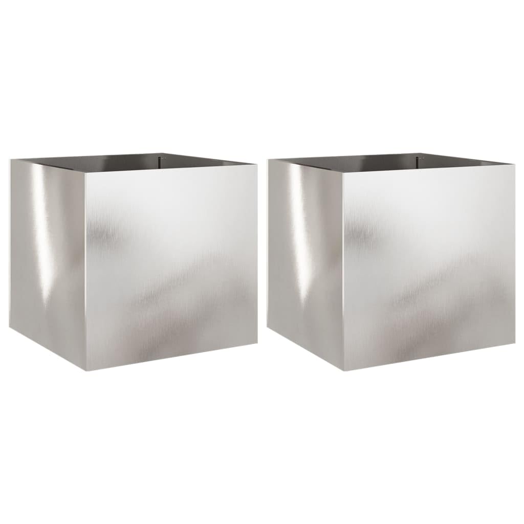 Tmriohed Stainless Steel Planter Boxes Set of 2 Large Silver Rectangular Modern Outdoor Indoor Garden Flower Pot 19.3"x18.5"x18.1" for Patio Balcony Living Room