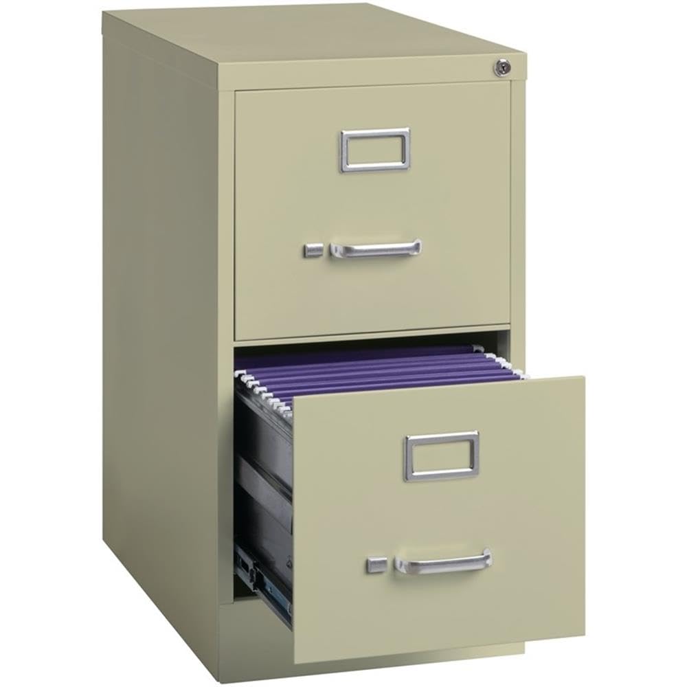 Scranton & Co 2-Drawer Vertical Metal Filing Cabinet, 22" Deep, Letter Width, Beige Finish, Lockable Commercial Office File Storage, Smooth Ball-Bearing Slides, Fully Assembled