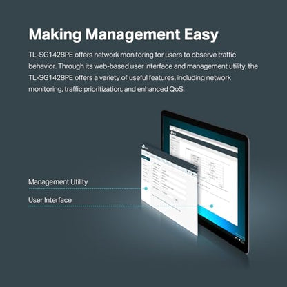 TP-Link TL-SG1428PE 24 Port Gigabit PoE Switch Easy Smart Managed 24 PoE+ Port @250W w/ 2 UL Gigabit Ports + 2 SFP Slots PoE Auto Recovery QoS, Vlan, IGMP & LAG