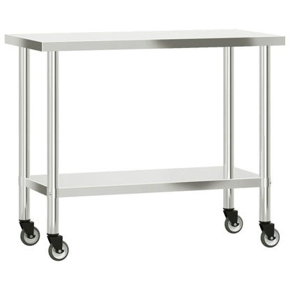 Stainless Steel Kitchen Prep Work Table with Overshelf, Rolling Food Preparation Station with 2-Tier Storage Shelf, Mobile Commercial Utility Cart for Restaurant Catering 43.3x21.7x59.1 Inches