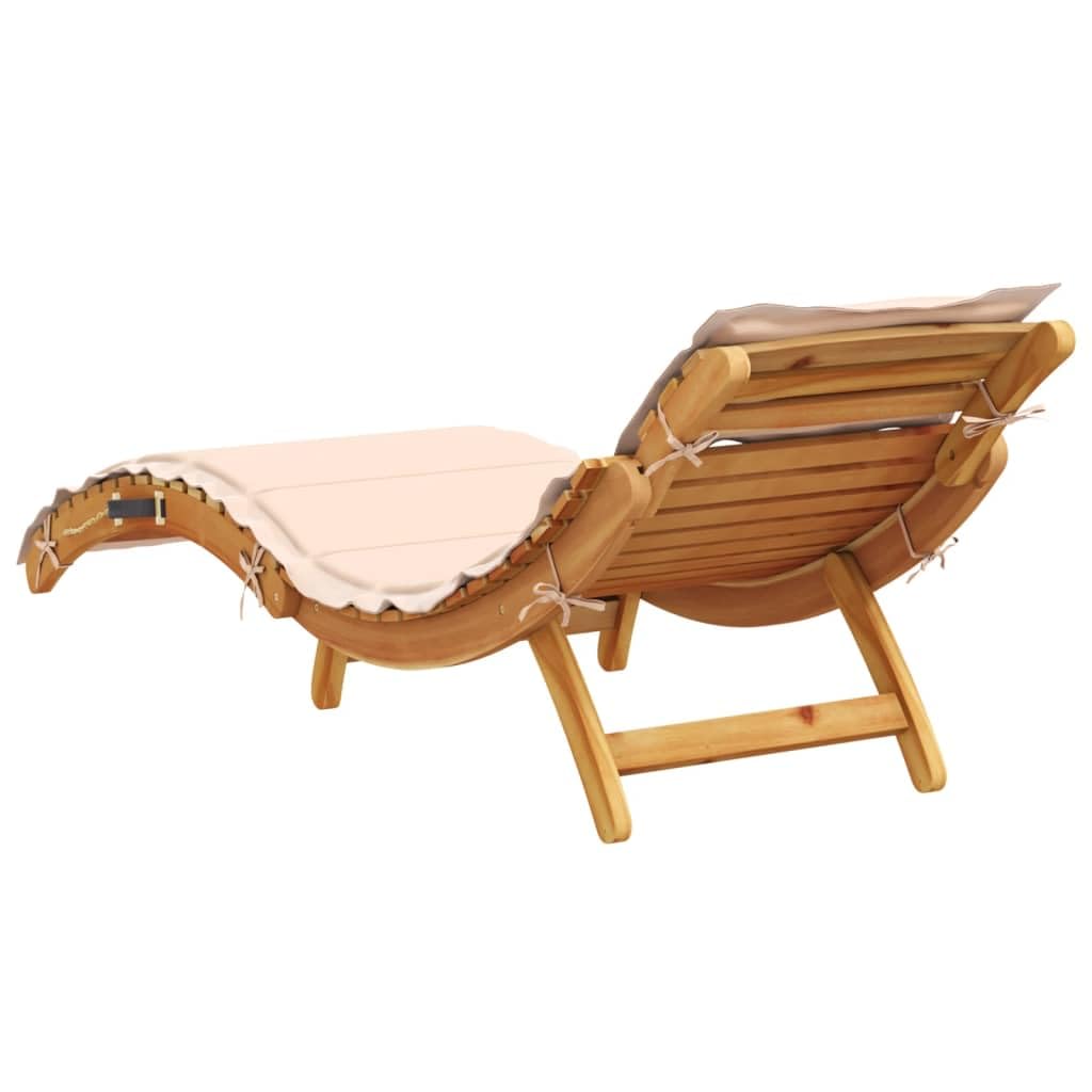 Yisssmeng Solid Acacia Wood Sun Lounger with Thick Padded Beige Cushion, Foldable Outdoor Patio Lounge Chair for Poolside Garden and Balcony, Slatted Design Wood Chaise Daybed