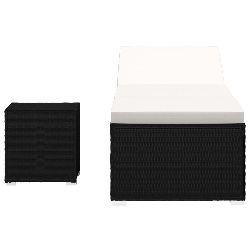 Yisssmeng Adjustable Sun Lounger with Side Tea Table, Black PE Rattan Patio Lounge Chair with Cream White Cushion, Reclining Outdoor Sunbed for Garden, Poolside, and Deck, 76.8 x 23.6 Inches