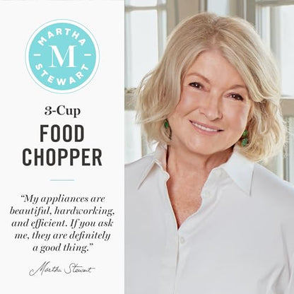 Martha Stewart 3 Cup Food Processor, Electric Vegetable Chopper, Stainless Steel Blades, 24oz BPA-Free Bowl, Pour Spout, Dicing, Mincing, Chop & Puree, Dishwasher Safe, Oil Chute, Easy-Clean, Caviar