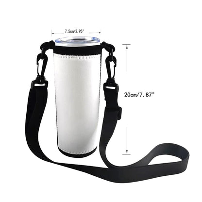 QOMOLANGMA 10pcs Sublimation Blanks Water Bottle Carrier Holder Tumbler Bag Carrier Neoprene Tumbler Sleeve Sublimation Tumbler Cup Carrier Pouch with Shoulder Strap for Heat Press Trasnfer Printing